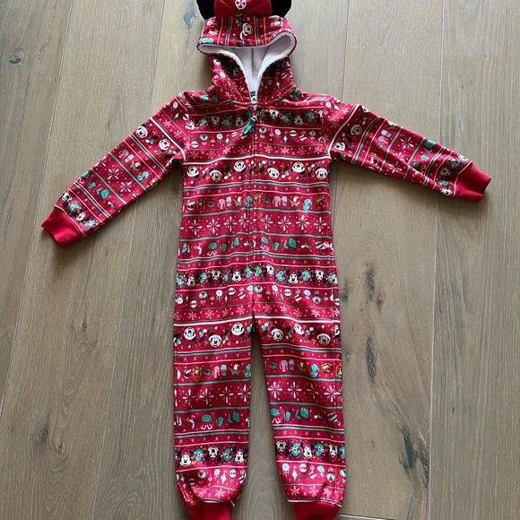 Disney Parks Minnie Mouse Red Holiday Onesie with Hood - Picture 1 of 3